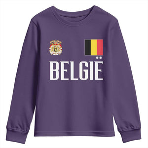 Royal Coat of Arms Belgie Crest Graphic Youth Sweatshirt Traditional Belgium Belgian Flag and Lion Heritage Pride Gift TS02 Purple Print Your Wear