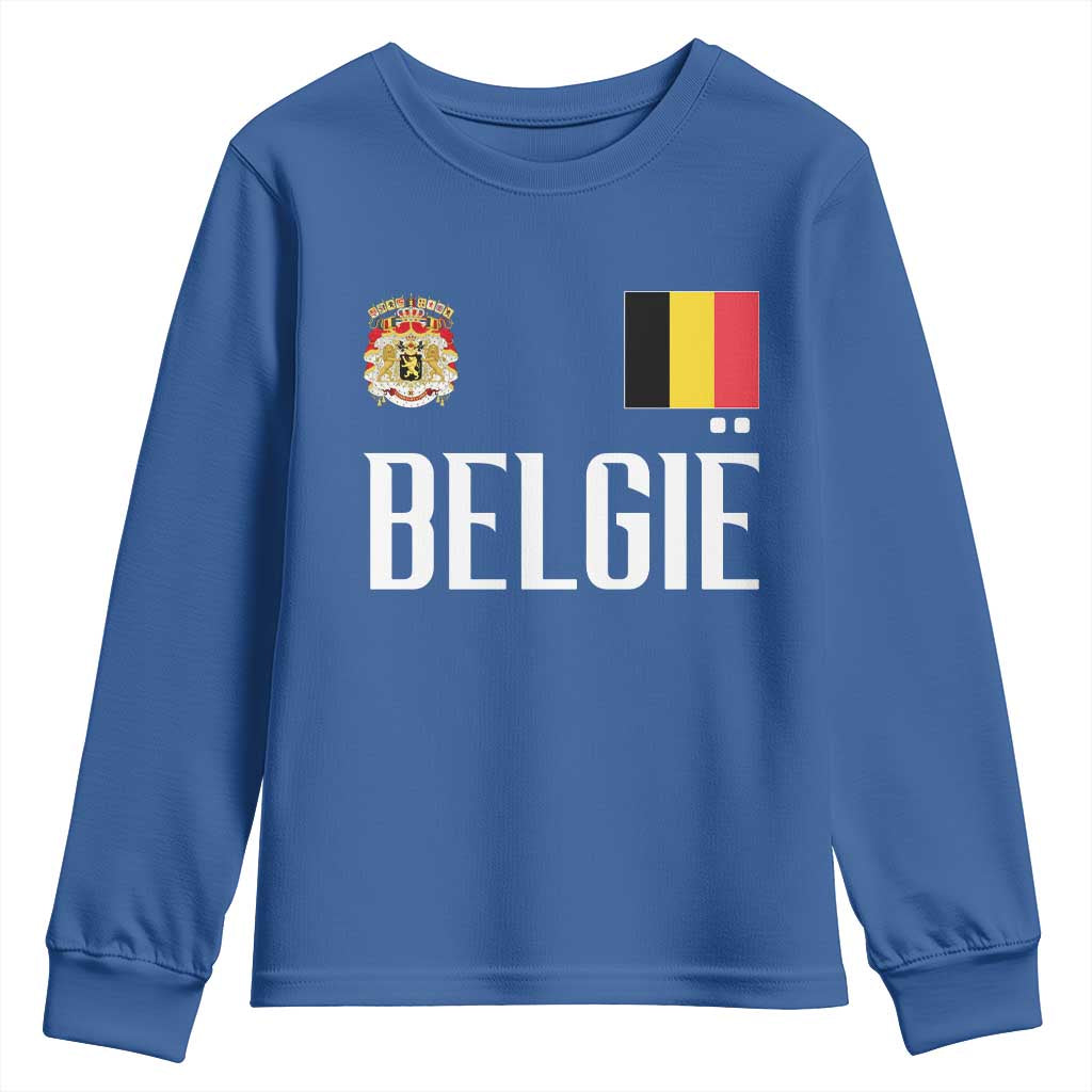 Royal Coat of Arms Belgie Crest Graphic Youth Sweatshirt Traditional Belgium Belgian Flag and Lion Heritage Pride Gift TS02 Royal Blue Print Your Wear