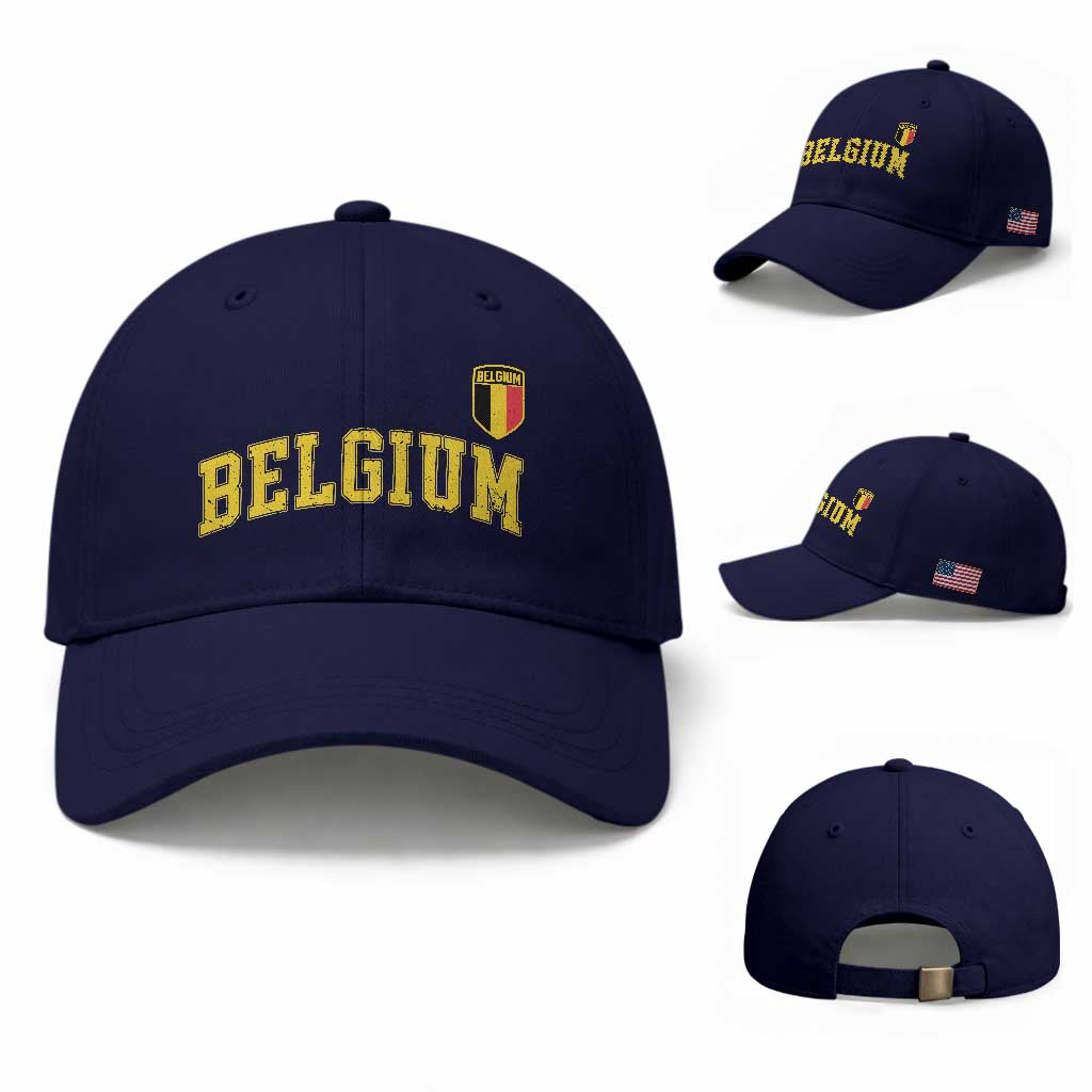 Vintage Belgium Varsity Style Distressed Graphic Baseball Cap Classic Collegiate Belgian Pride TS02 Baseball Cap Universal Fit Dark Blue Print Your Wear