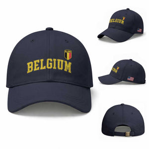 Vintage Belgium Varsity Style Distressed Graphic Baseball Cap Classic Collegiate Belgian Pride TS02 Baseball Cap Universal Fit Navy Print Your Wear