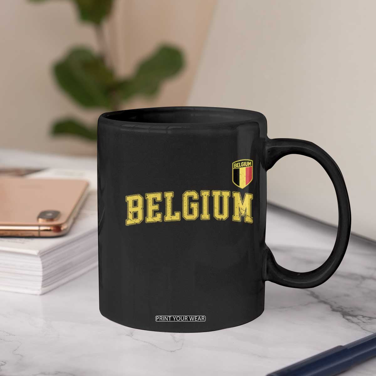 Vintage Belgium Varsity Style Distressed Graphic Coffee Mug Classic Collegiate Belgian Pride TS02 Print Your Wear