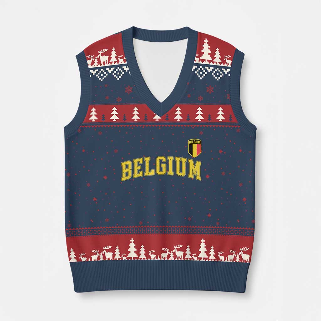 Vintage Belgium Varsity Style Distressed Graphic V-Neck Knit Sweater Vest Classic Collegiate Belgian Pride TS02 Navy Red Print Your Wear