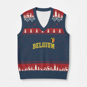 Vintage Belgium Varsity Style Distressed Graphic V-Neck Knit Sweater Vest Classic Collegiate Belgian Pride TS02 Navy Red Print Your Wear