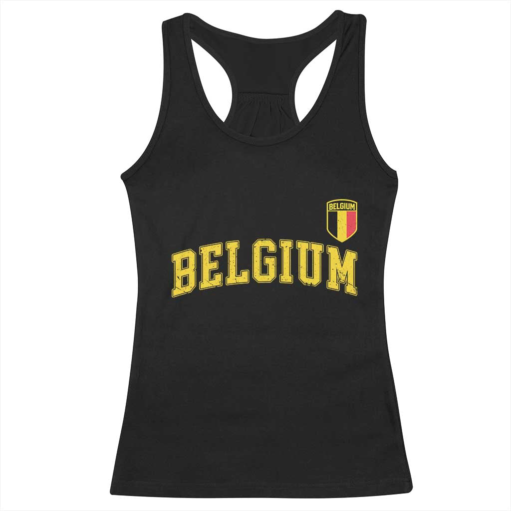 Vintage Belgium Varsity Style Distressed Graphic Racerback Tank Top Classic Collegiate Belgian Pride TS02 Black Print Your Wear