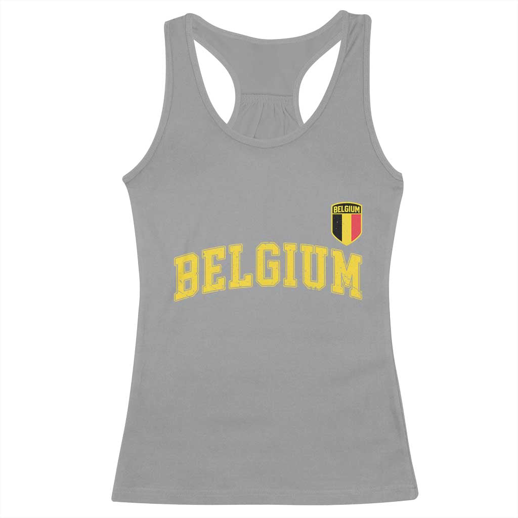Vintage Belgium Varsity Style Distressed Graphic Racerback Tank Top Classic Collegiate Belgian Pride TS02 Sport Gray Print Your Wear