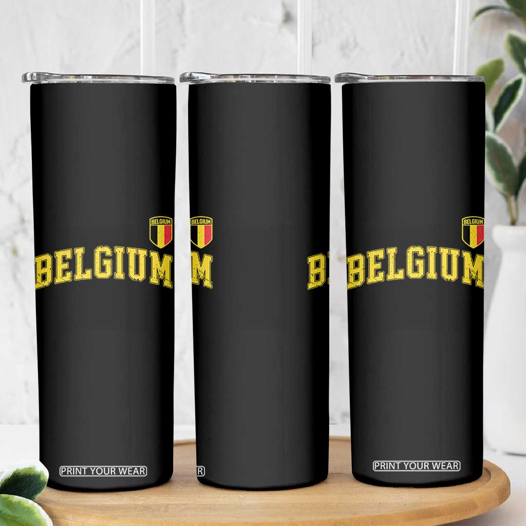 Vintage Belgium Varsity Style Distressed Graphic Skinny Tumbler Classic Collegiate Belgian Pride TS02 Print Your Wear