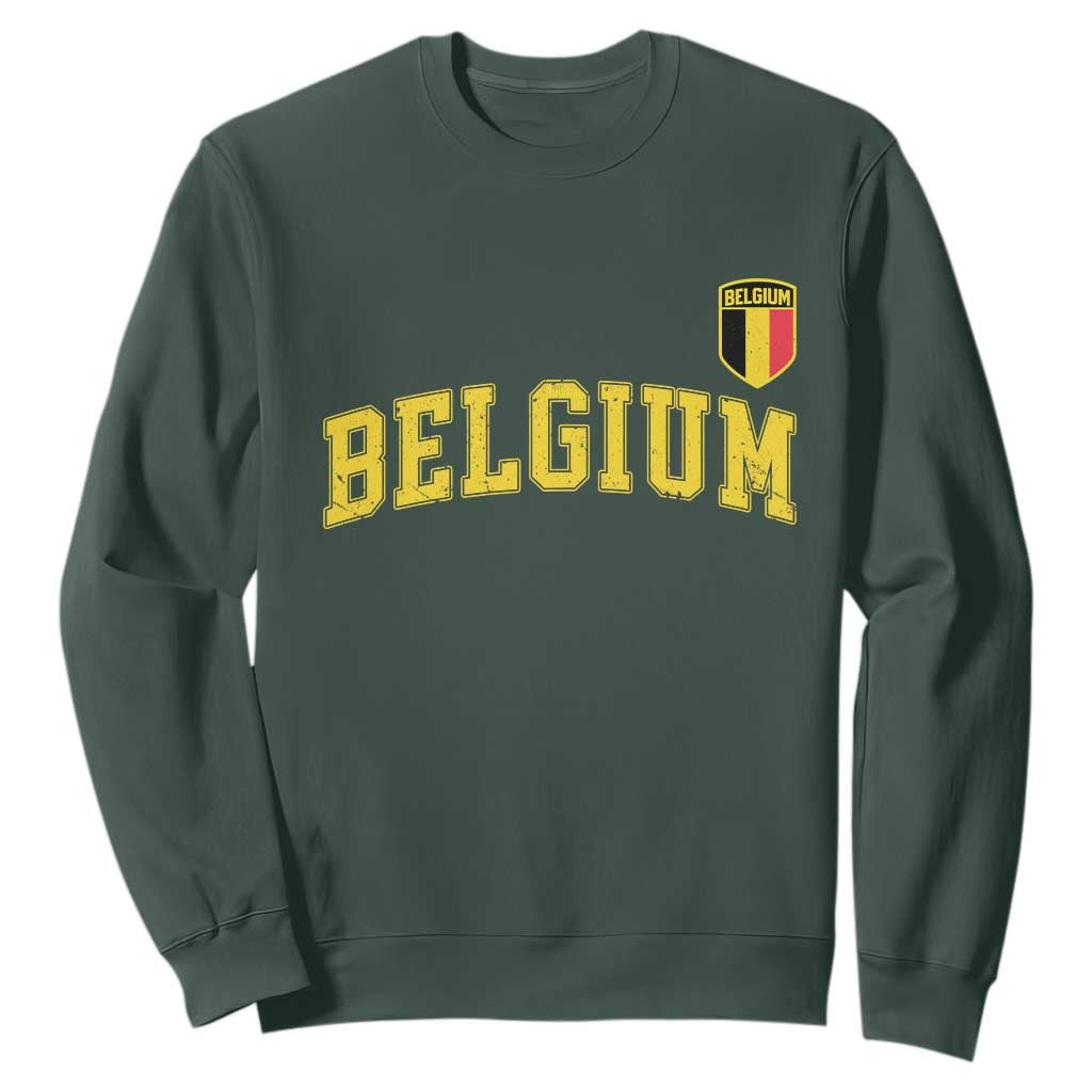 Vintage Belgium Varsity Style Distressed Graphic Sweatshirt Classic Collegiate Belgian Pride TS02 Dark Forest Green Print Your Wear