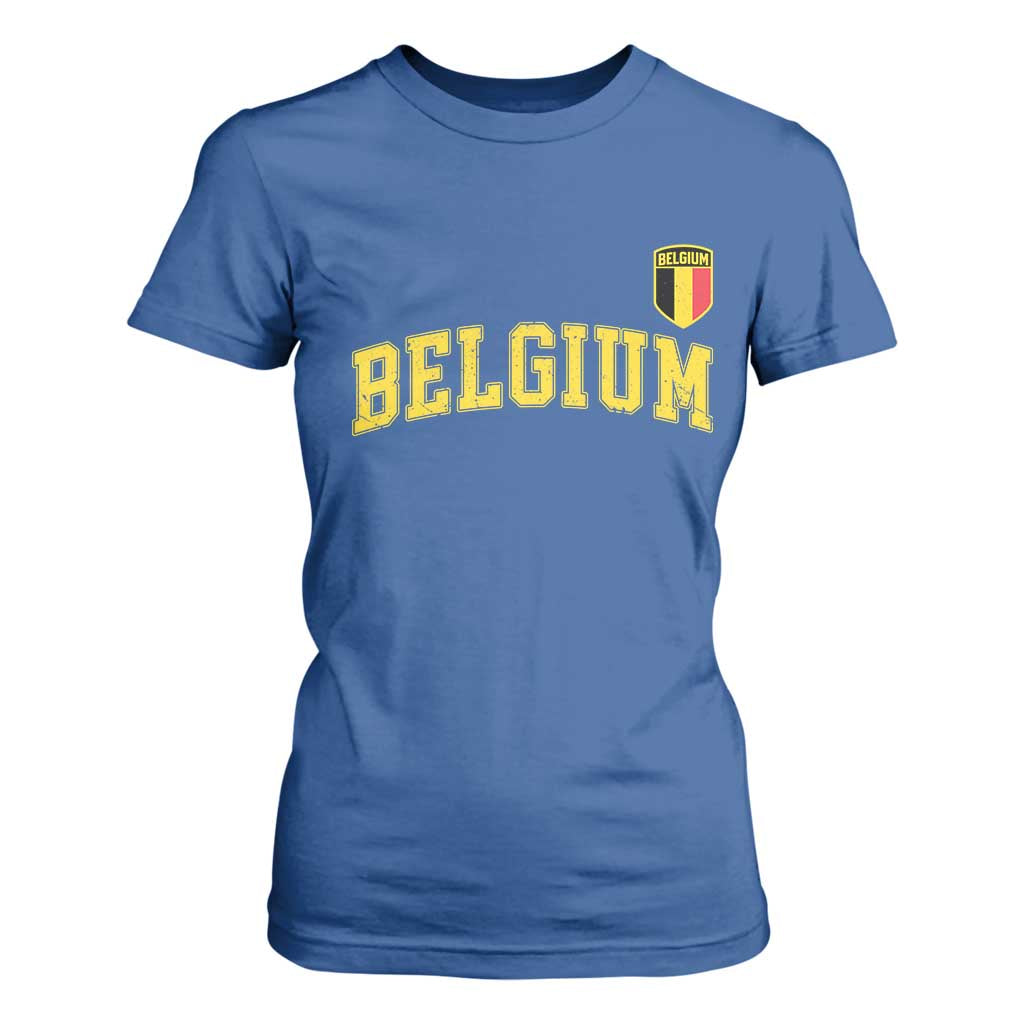 Vintage Belgium Varsity Style Distressed Graphic T Shirt For Women Classic Collegiate Belgian Pride TS02 Royal Blue Print Your Wear