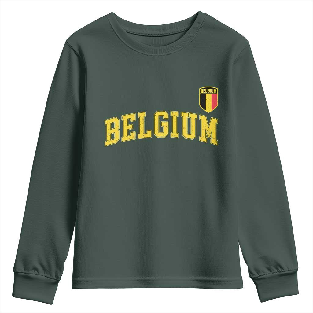 Vintage Belgium Varsity Style Distressed Graphic Youth Sweatshirt Classic Collegiate Belgian Pride TS02 Dark Forest Green Print Your Wear