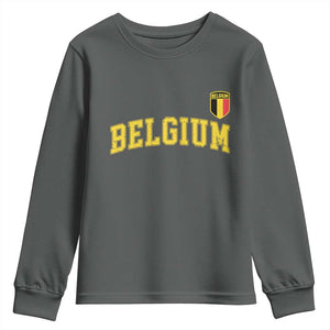 Vintage Belgium Varsity Style Distressed Graphic Youth Sweatshirt Classic Collegiate Belgian Pride TS02 Dark Heather Print Your Wear