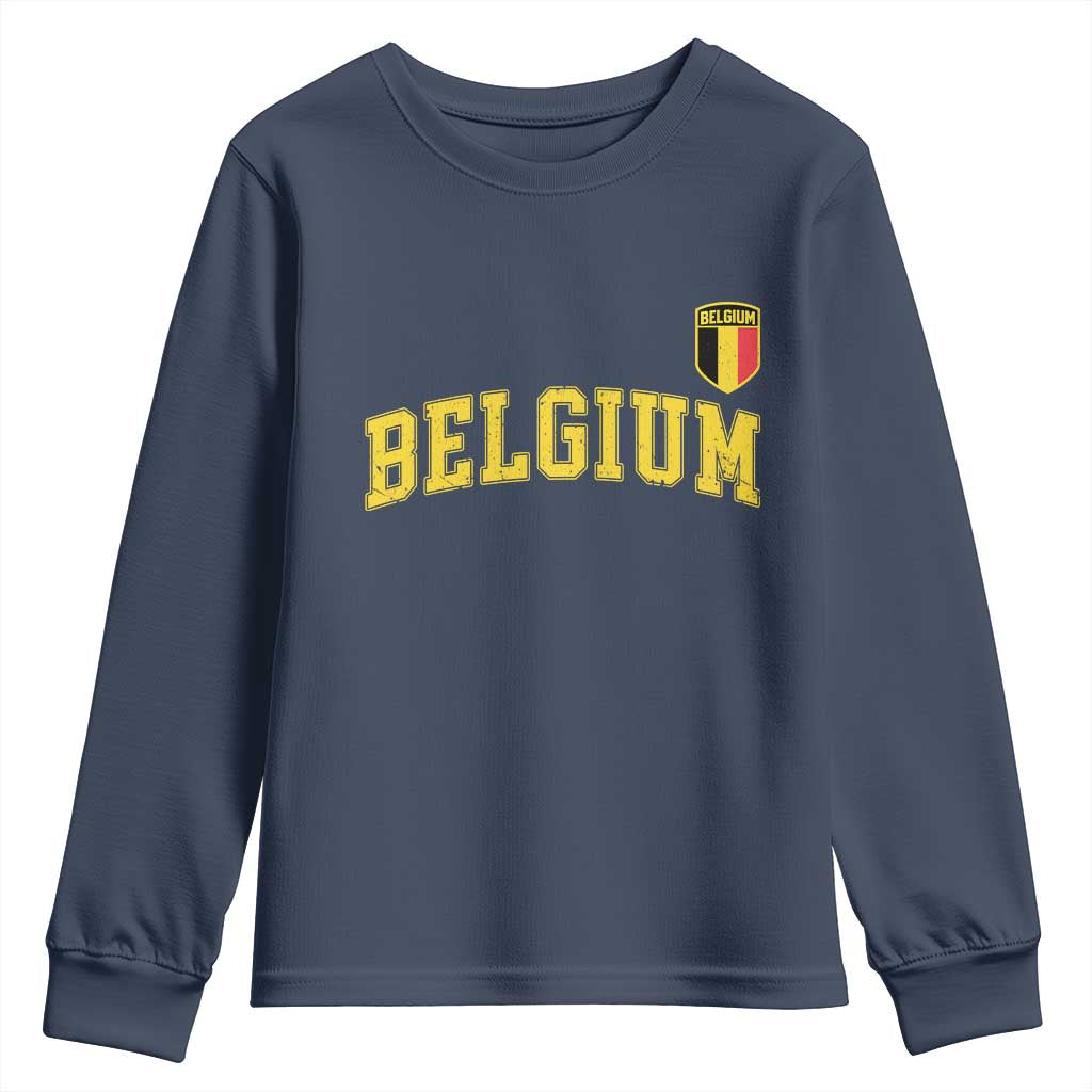 Vintage Belgium Varsity Style Distressed Graphic Youth Sweatshirt Classic Collegiate Belgian Pride TS02 Navy Print Your Wear