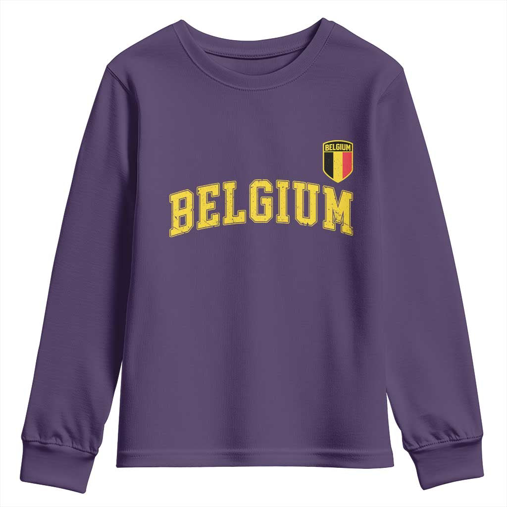 Vintage Belgium Varsity Style Distressed Graphic Youth Sweatshirt Classic Collegiate Belgian Pride TS02 Purple Print Your Wear
