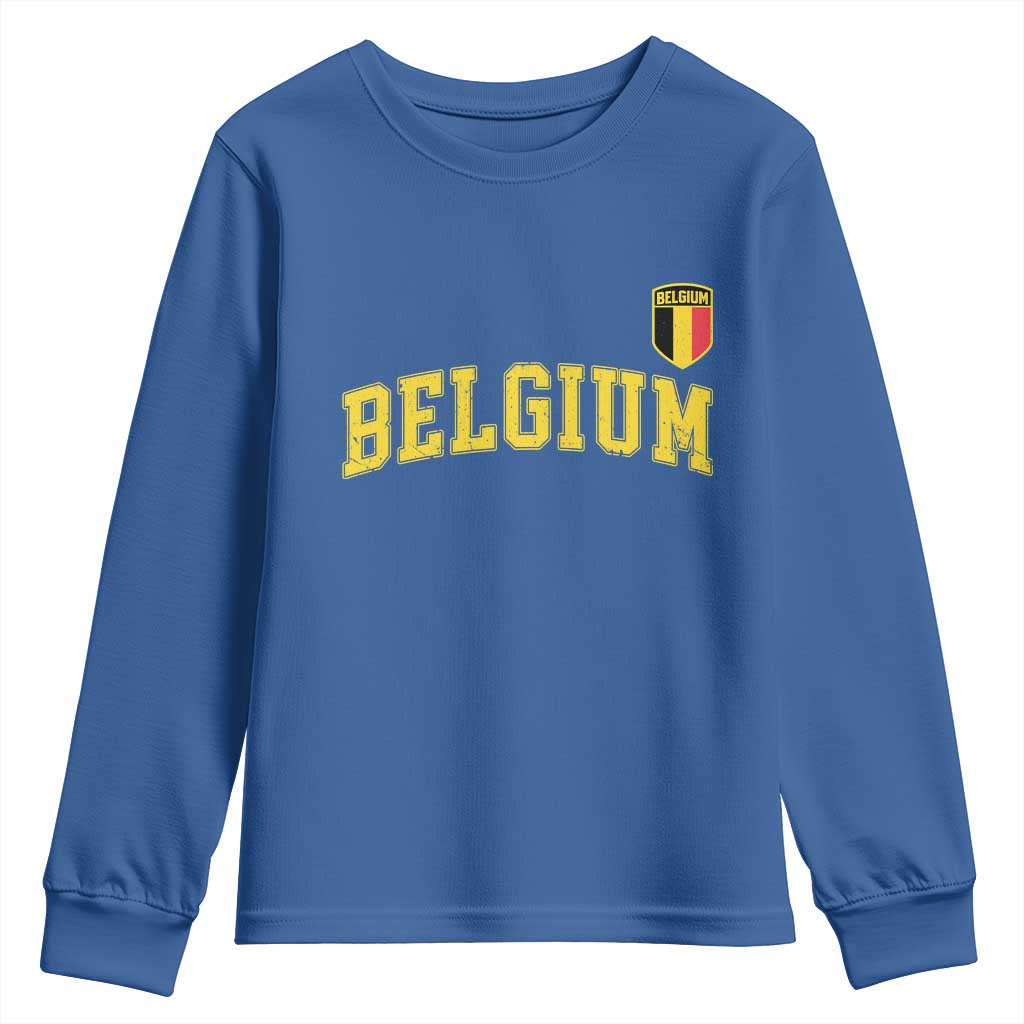 Vintage Belgium Varsity Style Distressed Graphic Youth Sweatshirt Classic Collegiate Belgian Pride TS02 Royal Blue Print Your Wear