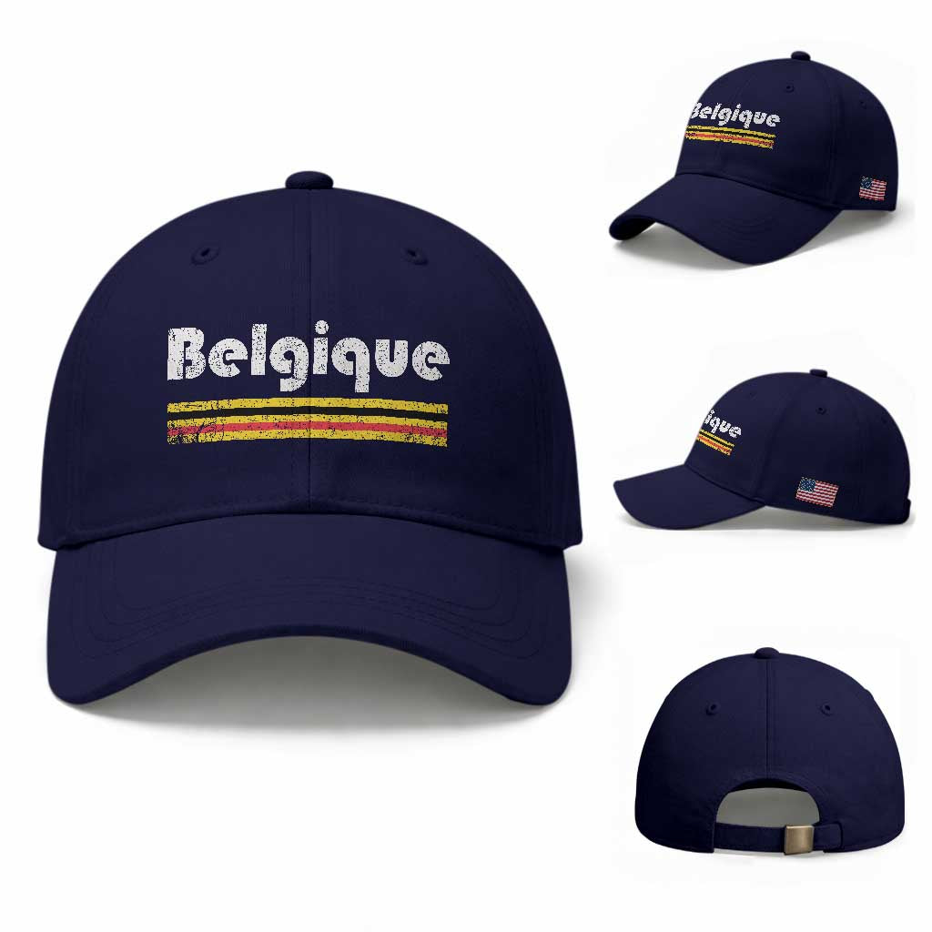 Retro Belgique Belgium Flag Distressed Graphic in French Baseball Cap Proud Belgian Heritage and Country Roots Pride Gift TS02 Baseball Cap Universal Fit Dark Blue Print Your Wear