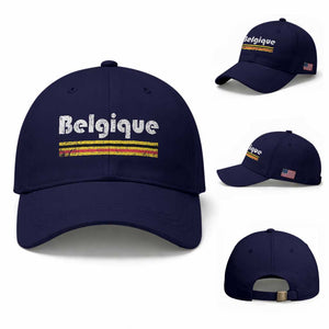 Retro Belgique Belgium Flag Distressed Graphic in French Baseball Cap Proud Belgian Heritage and Country Roots Pride Gift TS02 Baseball Cap Universal Fit Dark Blue Print Your Wear
