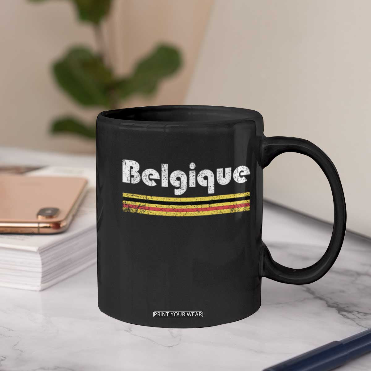 Retro Belgique Belgium Flag Distressed Graphic in French Coffee Mug Proud Belgian Heritage and Country Roots Pride Gift TS02 Print Your Wear