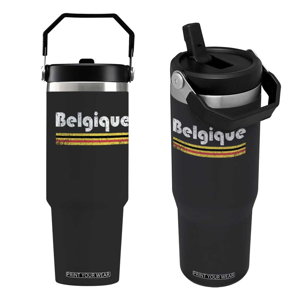 Retro Belgique Belgium Flag Distressed Graphic in French Flip Straw Tumbler Proud Belgian Heritage and Country Roots Pride Gift TS02 One Size: 30 oz Black Print Your Wear