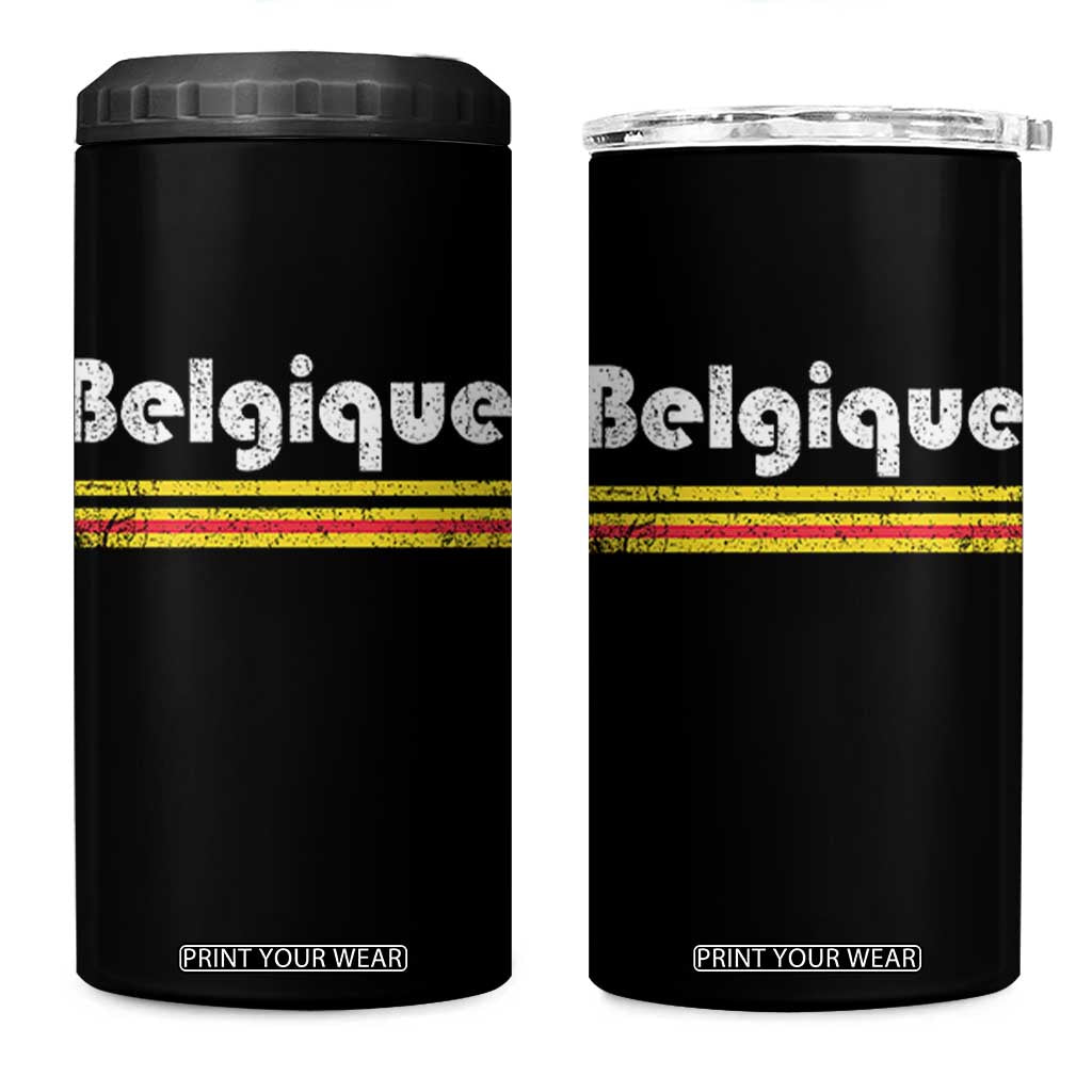 Retro Belgique Belgium Flag Distressed Graphic in French 4 in 1 Can Cooler Tumbler Proud Belgian Heritage and Country Roots Pride Gift TS02 One Size: 16 oz Black Print Your Wear