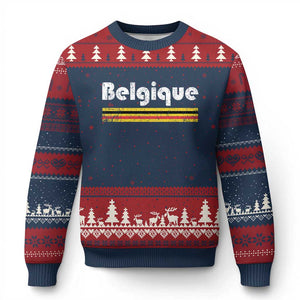 Retro Belgique Belgium Flag Distressed Graphic in French Ugly Christmas Sweater Proud Belgian Heritage and Country Roots Pride Gift TS02 Navy Red Print Your Wear