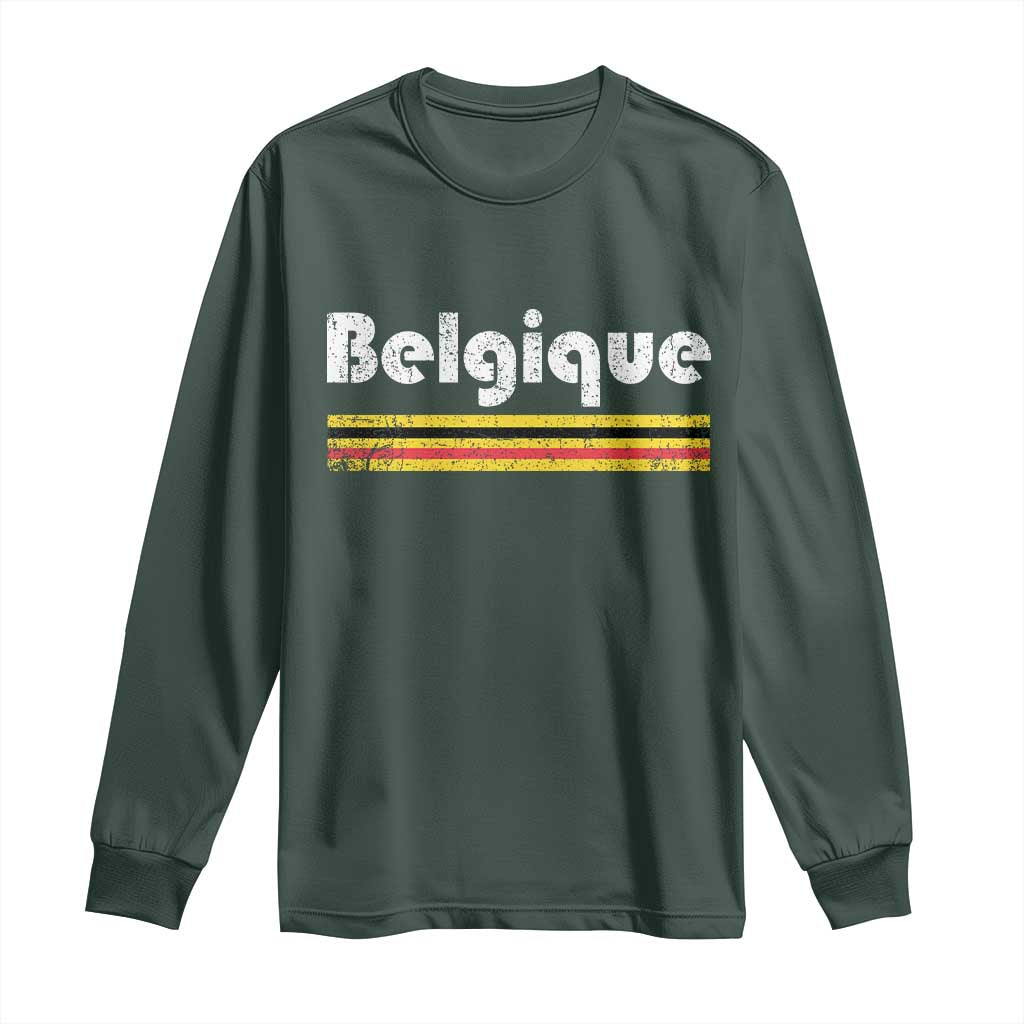 Retro Belgique Belgium Flag Distressed Graphic in French Long Sleeve Shirt Proud Belgian Heritage and Country Roots Pride Gift TS02 Dark Forest Green Print Your Wear