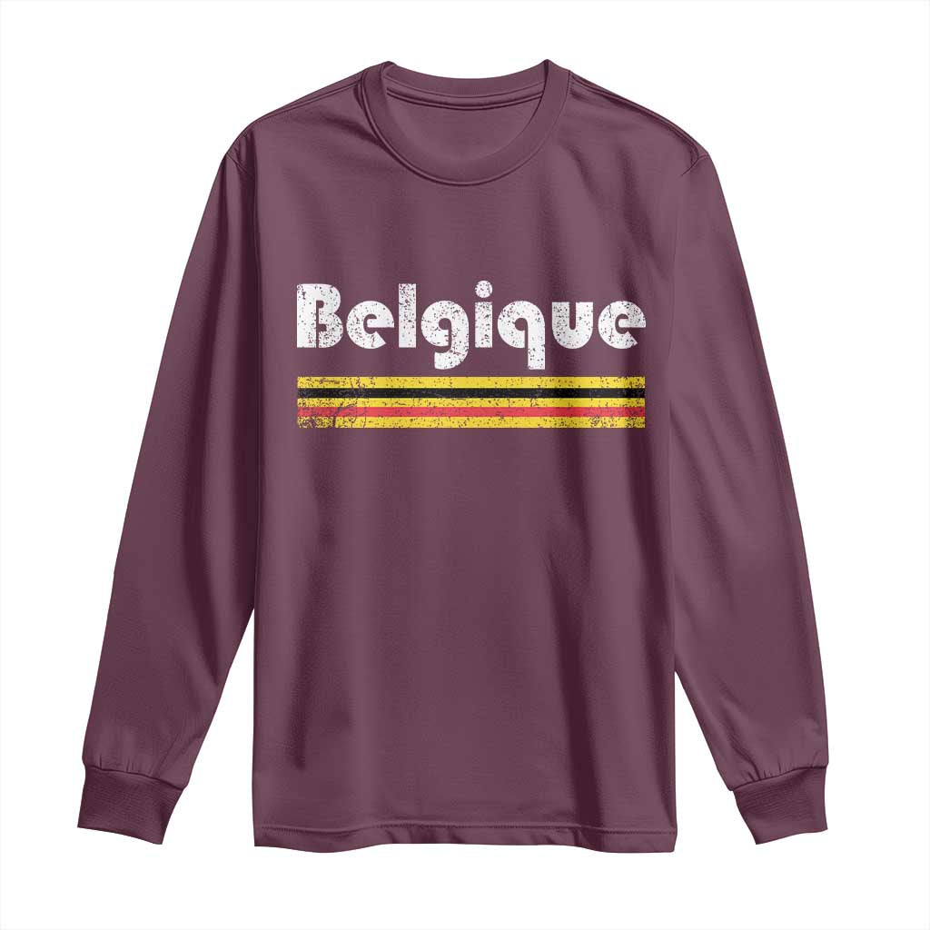 Retro Belgique Belgium Flag Distressed Graphic in French Long Sleeve Shirt Proud Belgian Heritage and Country Roots Pride Gift TS02 Maroon Print Your Wear