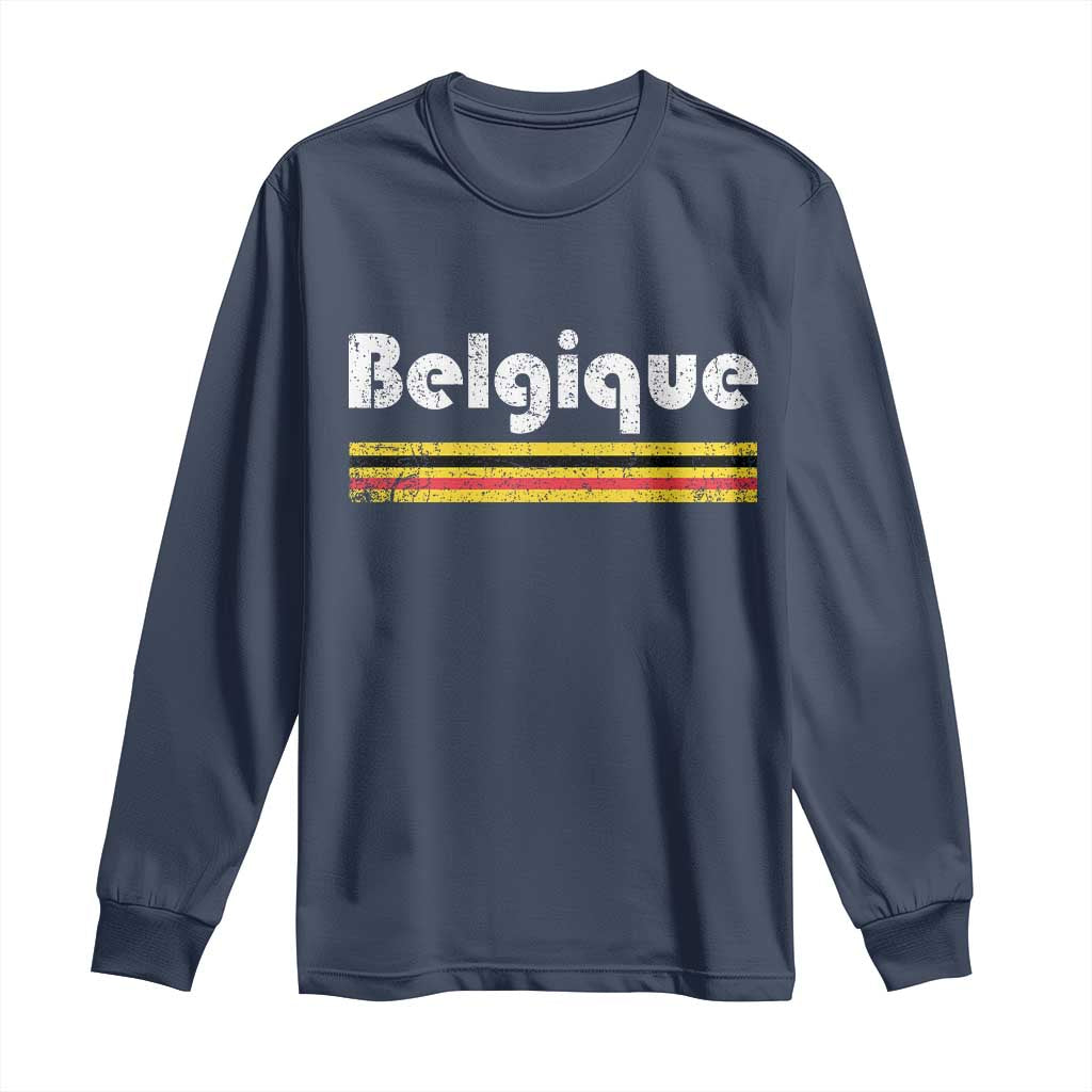 Retro Belgique Belgium Flag Distressed Graphic in French Long Sleeve Shirt Proud Belgian Heritage and Country Roots Pride Gift TS02 Navy Print Your Wear