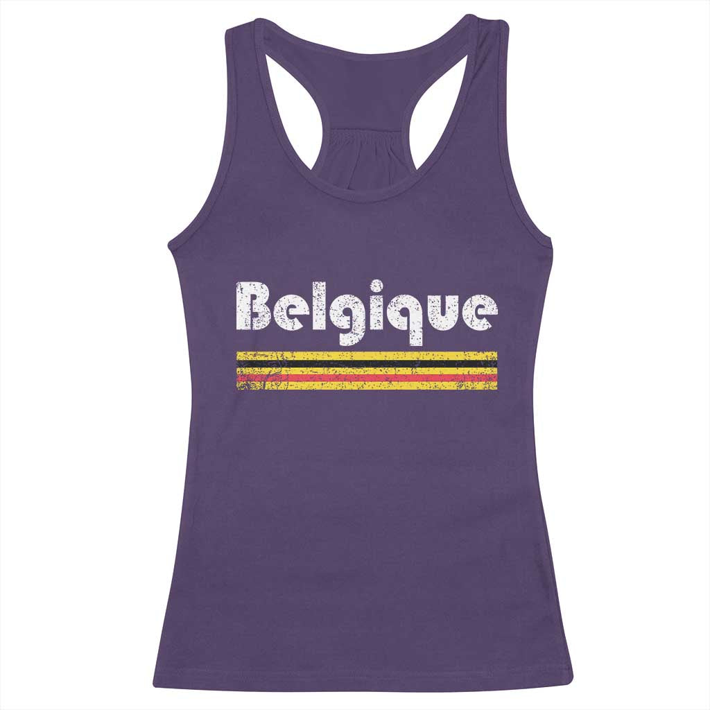 Retro Belgique Belgium Flag Distressed Graphic in French Racerback Tank Top Proud Belgian Heritage and Country Roots Pride Gift TS02 Purple Print Your Wear