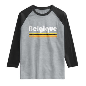 Retro Belgique Belgium Flag Distressed Graphic in French Raglan Shirt Proud Belgian Heritage and Country Roots Pride Gift TS02 Heather Gray Black Print Your Wear