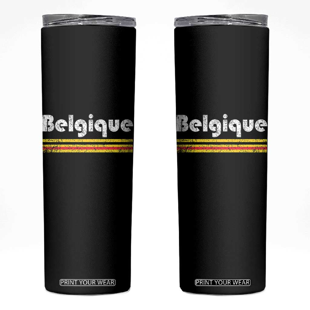 Retro Belgique Belgium Flag Distressed Graphic in French Skinny Tumbler Proud Belgian Heritage and Country Roots Pride Gift TS02 Black Print Your Wear