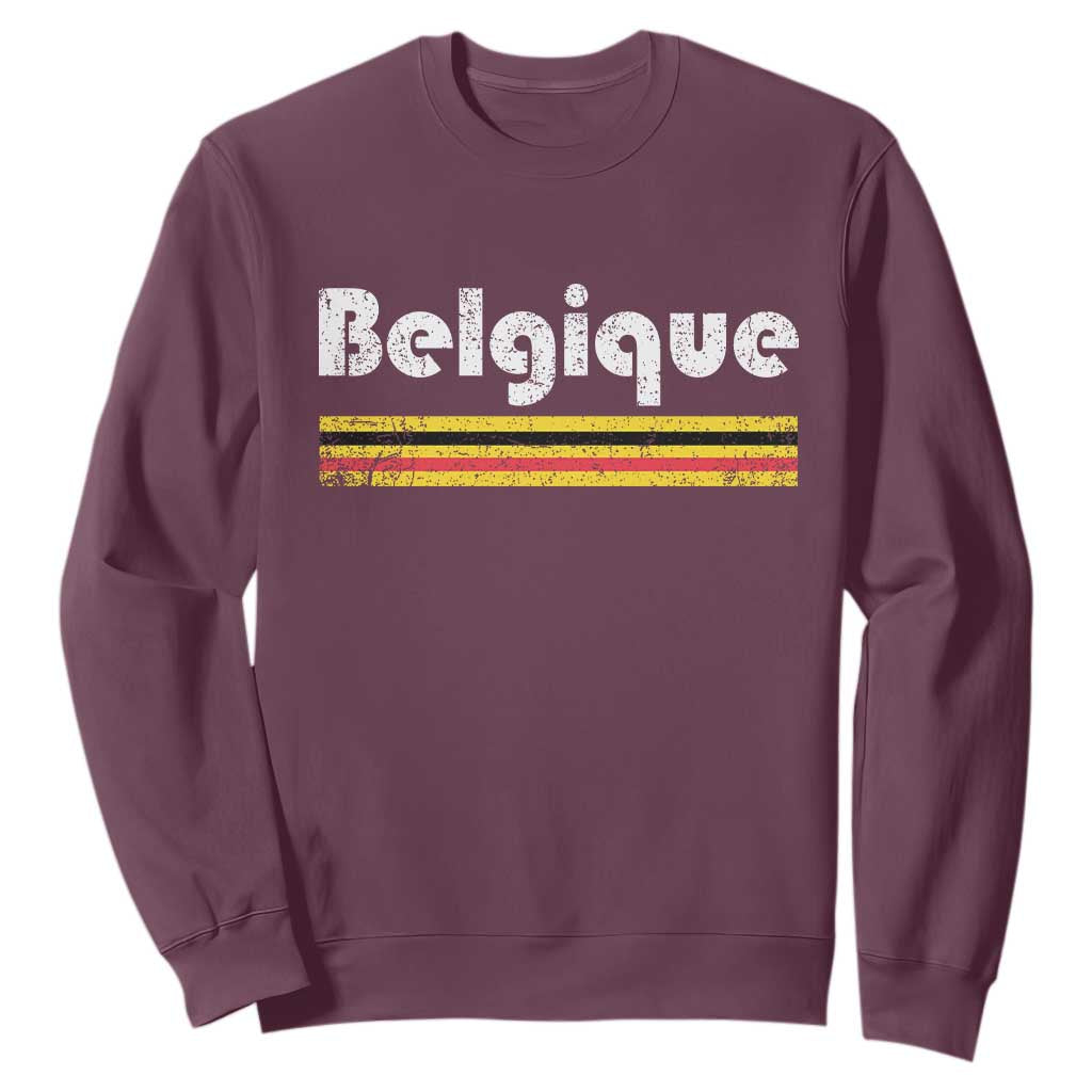 Retro Belgique Belgium Flag Distressed Graphic in French Sweatshirt Proud Belgian Heritage and Country Roots Pride Gift TS02 Maroon Print Your Wear