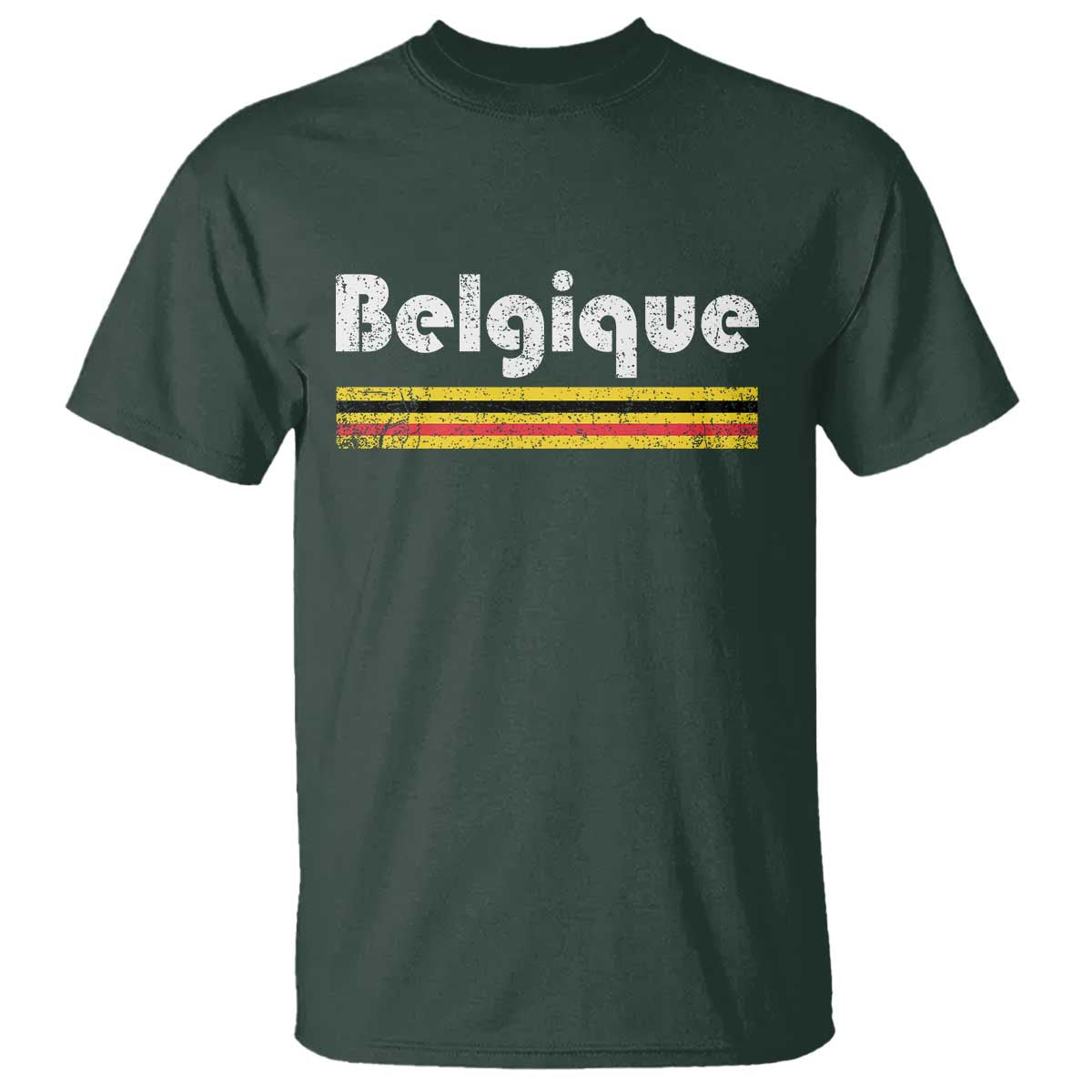 Retro Belgique Belgium Flag Distressed Graphic in French T Shirt Proud Belgian Heritage and Country Roots Pride Gift TS02 Dark Forest Green Print Your Wear