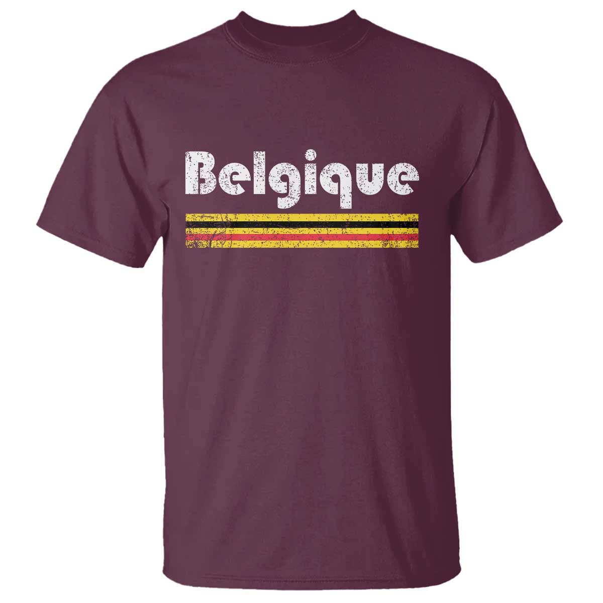 Retro Belgique Belgium Flag Distressed Graphic in French T Shirt Proud Belgian Heritage and Country Roots Pride Gift TS02 Maroon Print Your Wear