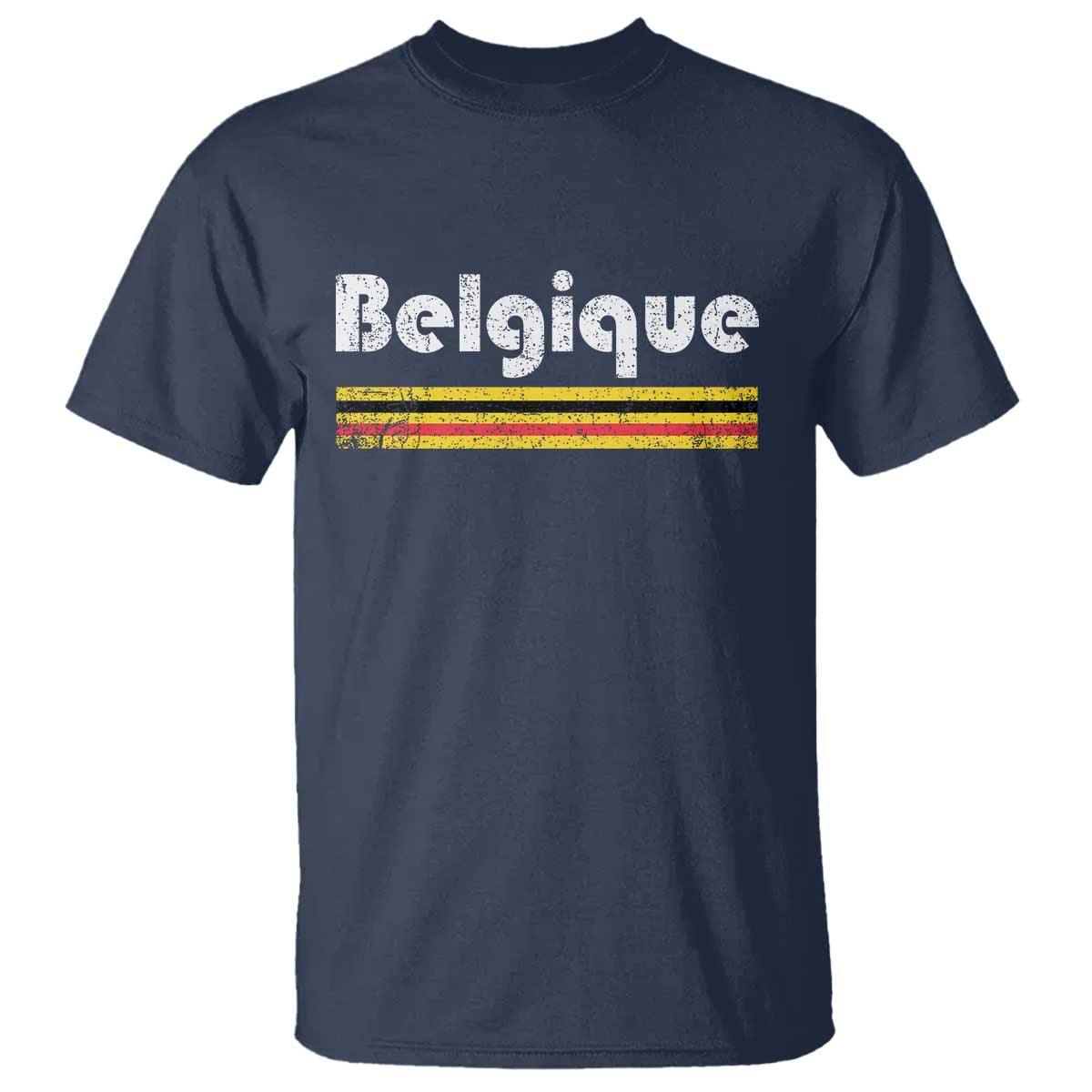 Retro Belgique Belgium Flag Distressed Graphic in French T Shirt Proud Belgian Heritage and Country Roots Pride Gift TS02 Navy Print Your Wear
