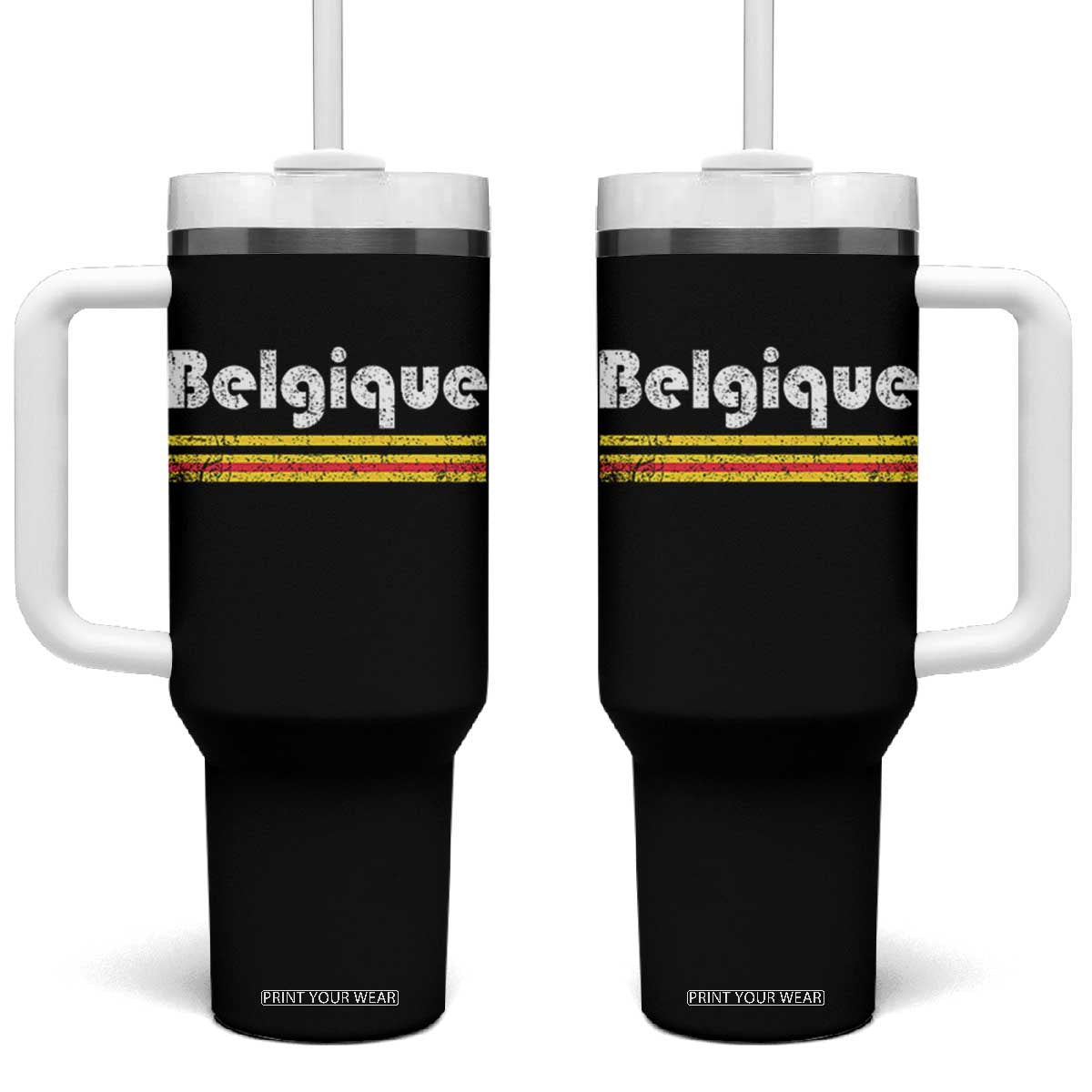 Retro Belgique Belgium Flag Distressed Graphic in French Tumbler With Handle Proud Belgian Heritage and Country Roots Pride Gift TS02 One Size: 40 oz Black Print Your Wear