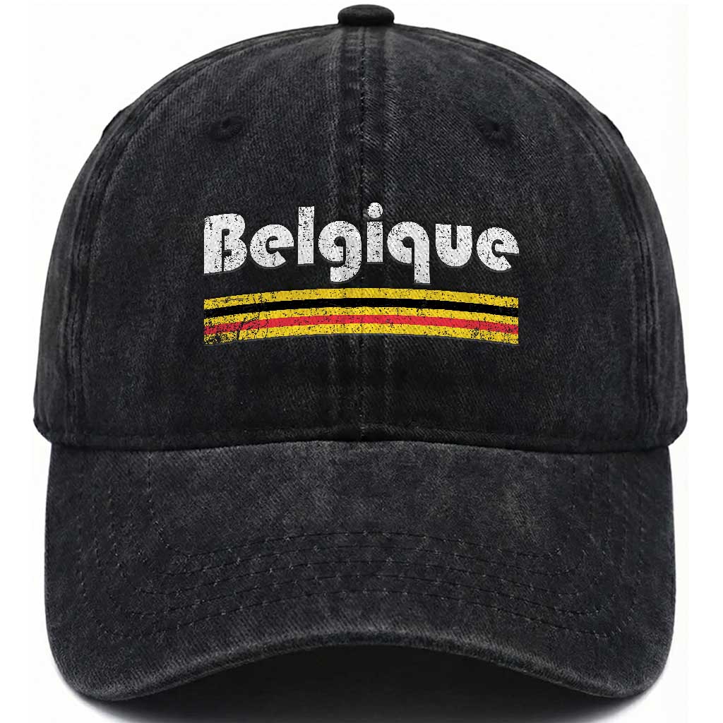 Retro Belgique Belgium Flag Distressed Graphic in French Washed Cotton Baseball Cap Proud Belgian Heritage and Country Roots Pride Gift TS02 Print Your Wear