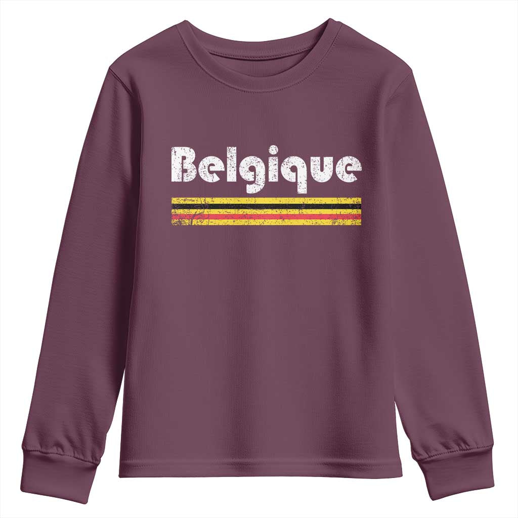 Retro Belgique Belgium Flag Distressed Graphic in French Youth Sweatshirt Proud Belgian Heritage and Country Roots Pride Gift TS02 Maroon Print Your Wear