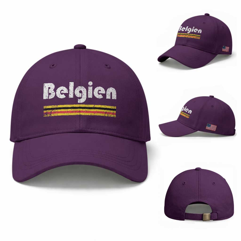Retro Belgien Belgium Flag Distressed Graphic in German Baseball Cap Proud Belgian Heritage and Country Roots Pride Gift TS02 Baseball Cap Universal Fit Purple Print Your Wear