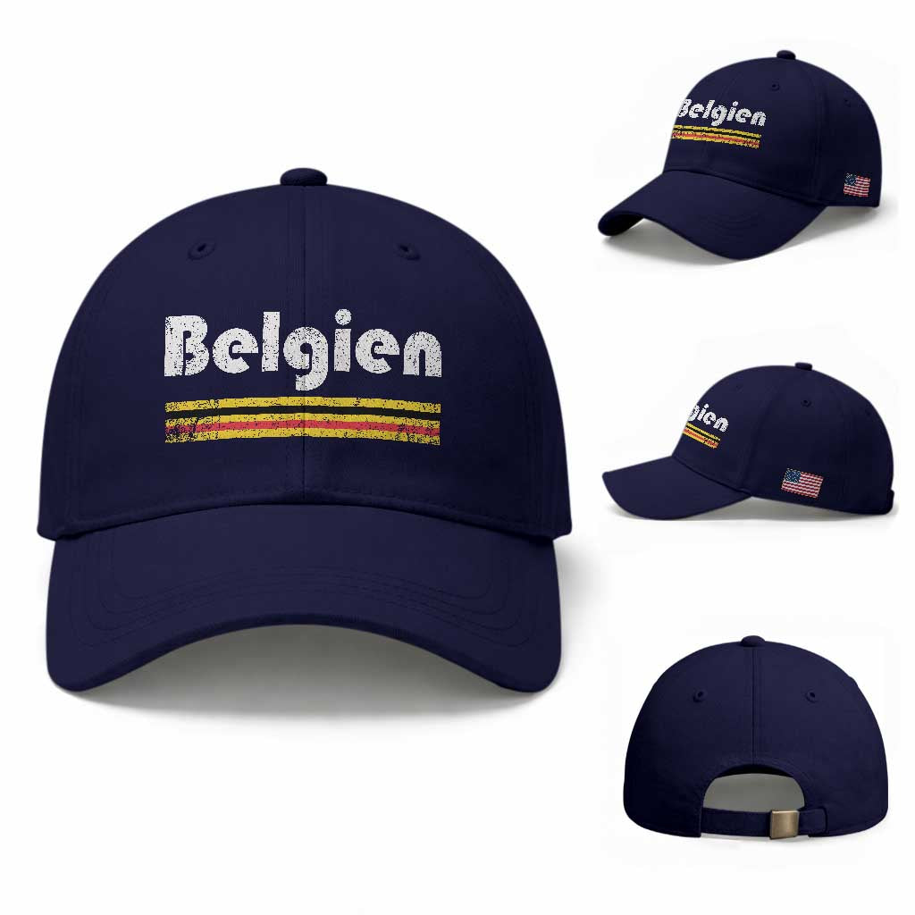 Retro Belgien Belgium Flag Distressed Graphic in German Baseball Cap Proud Belgian Heritage and Country Roots Pride Gift TS02 Baseball Cap Universal Fit Dark Blue Print Your Wear