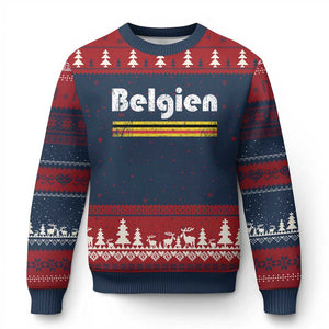 Retro Belgien Belgium Flag Distressed Graphic in German Ugly Christmas Sweater Proud Belgian Heritage and Country Roots Pride Gift TS02 Navy Red Print Your Wear