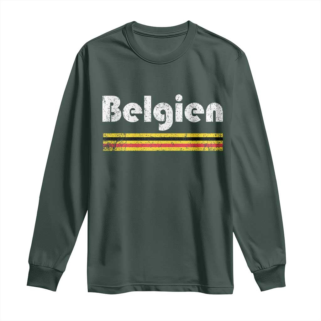 Retro Belgien Belgium Flag Distressed Graphic in German Long Sleeve Shirt Proud Belgian Heritage and Country Roots Pride Gift TS02 Dark Forest Green Print Your Wear