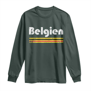 Retro Belgien Belgium Flag Distressed Graphic in German Long Sleeve Shirt Proud Belgian Heritage and Country Roots Pride Gift TS02 Dark Forest Green Print Your Wear