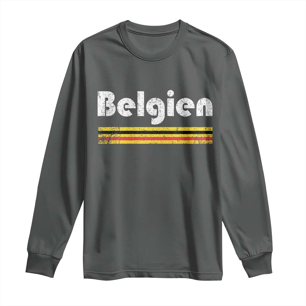 Retro Belgien Belgium Flag Distressed Graphic in German Long Sleeve Shirt Proud Belgian Heritage and Country Roots Pride Gift TS02 Dark Heather Print Your Wear