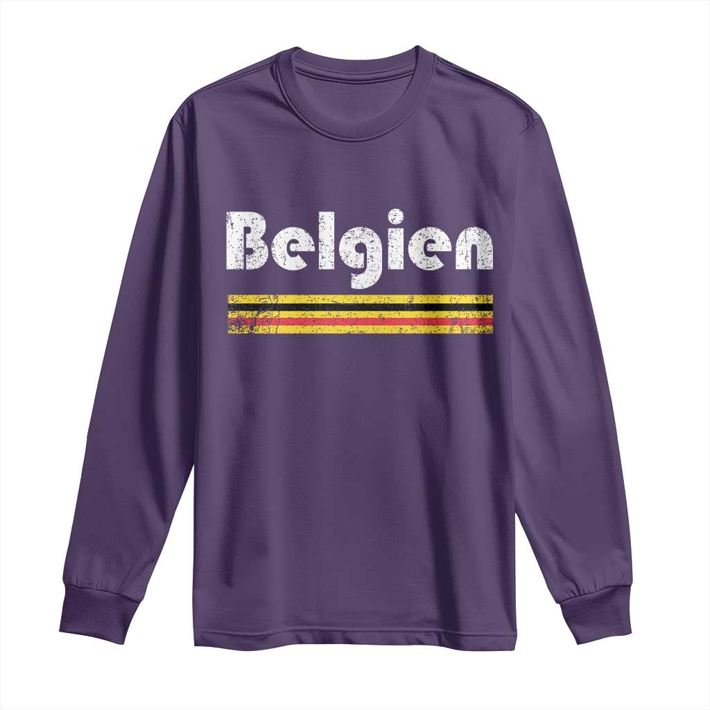 Retro Belgien Belgium Flag Distressed Graphic in German Long Sleeve Shirt Proud Belgian Heritage and Country Roots Pride Gift TS02 Purple Print Your Wear