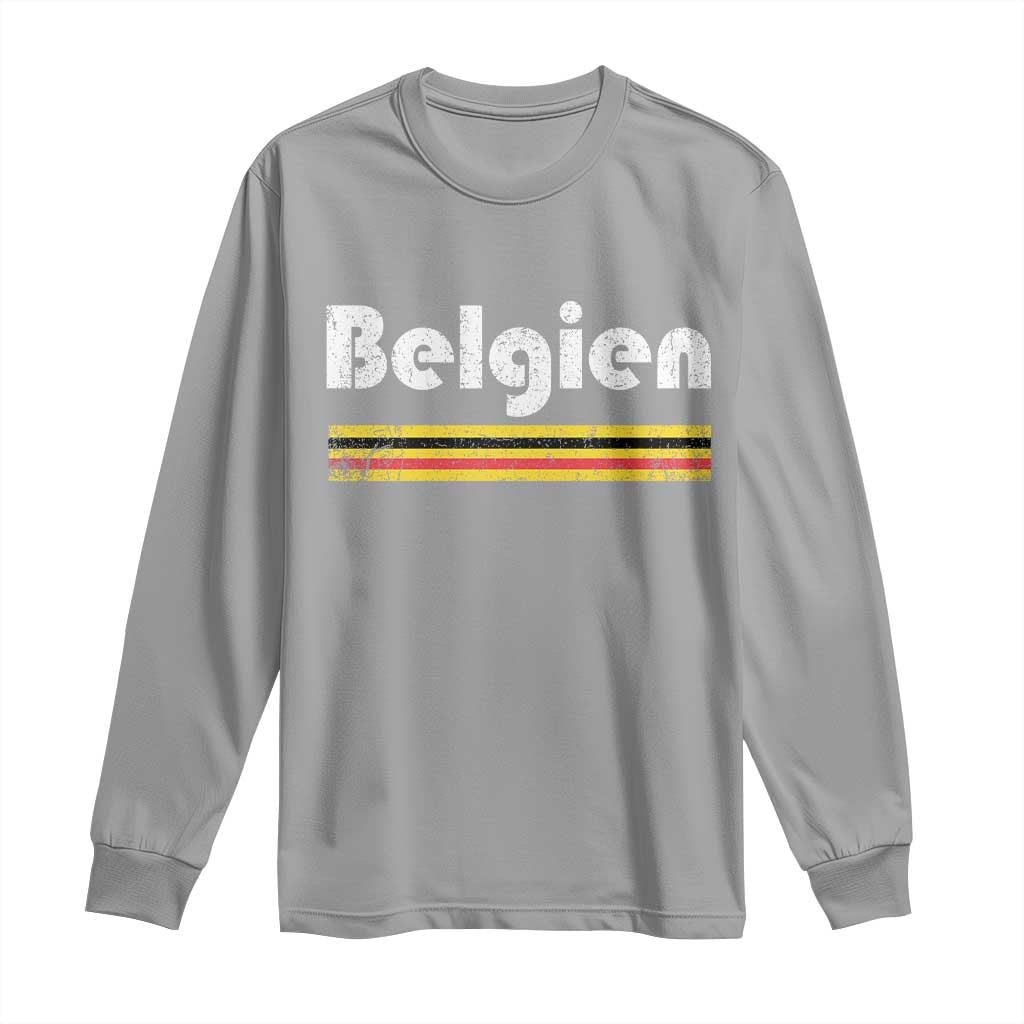 Retro Belgien Belgium Flag Distressed Graphic in German Long Sleeve Shirt Proud Belgian Heritage and Country Roots Pride Gift TS02 Sport Gray Print Your Wear