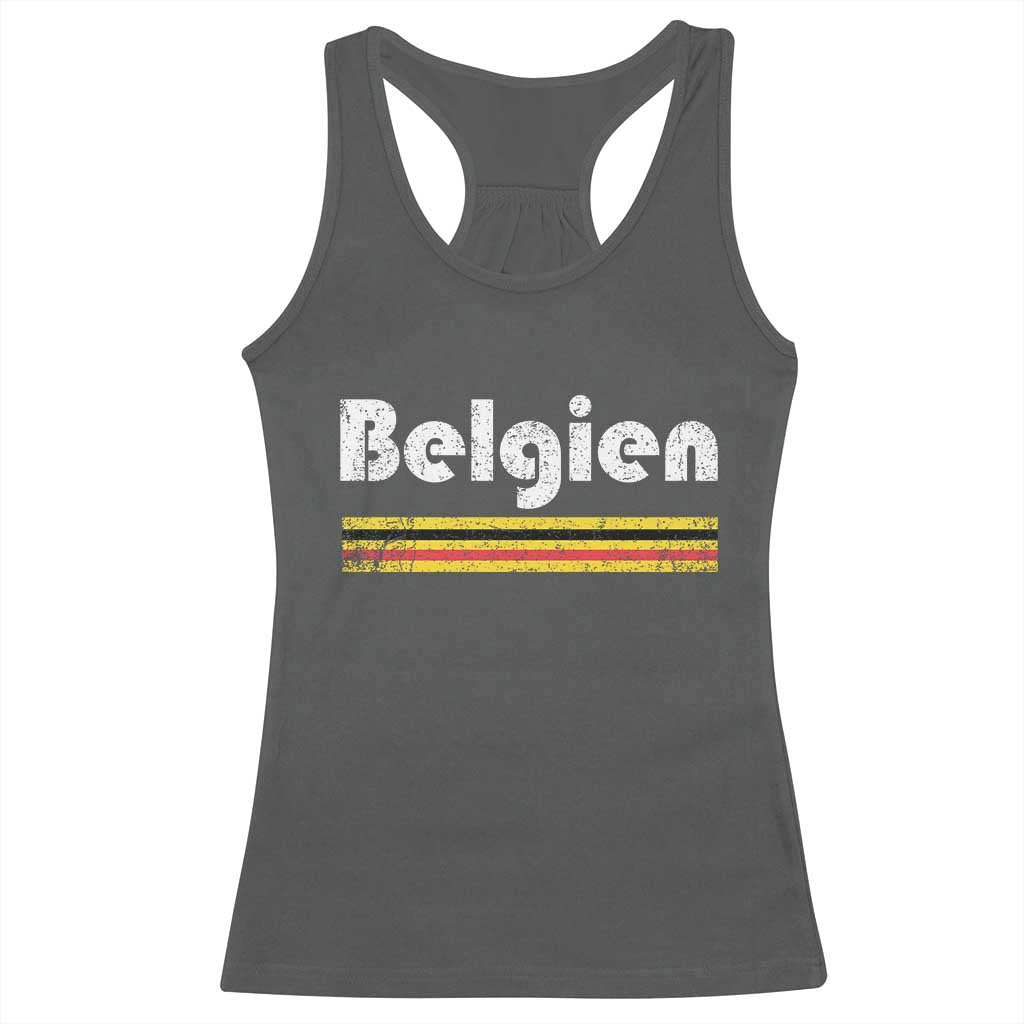 Retro Belgien Belgium Flag Distressed Graphic in German Racerback Tank Top Proud Belgian Heritage and Country Roots Pride Gift TS02 Dark Heather Print Your Wear