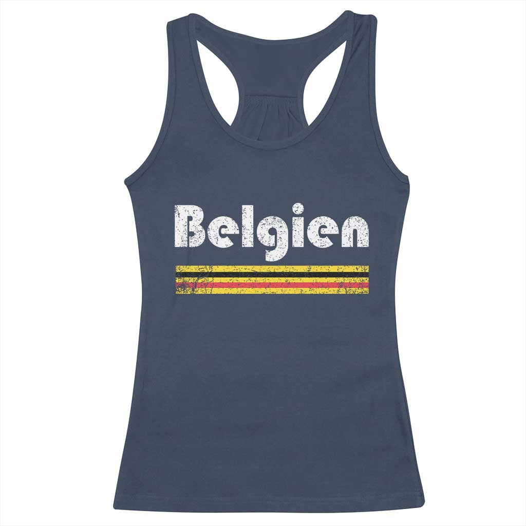 Retro Belgien Belgium Flag Distressed Graphic in German Racerback Tank Top Proud Belgian Heritage and Country Roots Pride Gift TS02 Navy Print Your Wear