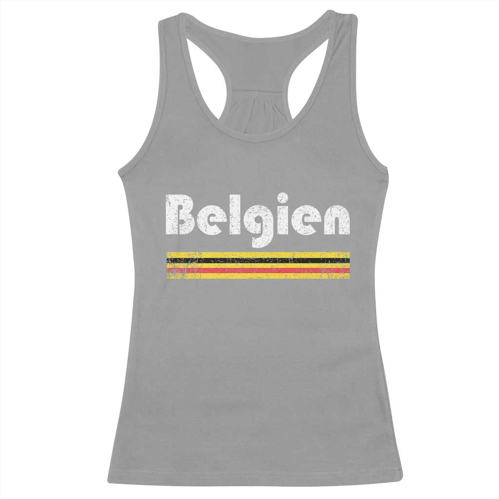 Retro Belgien Belgium Flag Distressed Graphic in German Racerback Tank Top Proud Belgian Heritage and Country Roots Pride Gift TS02 Sport Gray Print Your Wear