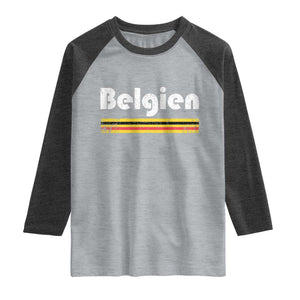 Retro Belgien Belgium Flag Distressed Graphic in German Raglan Shirt Proud Belgian Heritage and Country Roots Pride Gift TS02 Heather Gray Heather Charcoal Print Your Wear