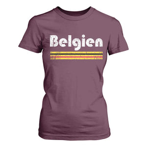 Retro Belgien Belgium Flag Distressed Graphic in German T Shirt For Women Proud Belgian Heritage and Country Roots Pride Gift TS02 Maroon Print Your Wear
