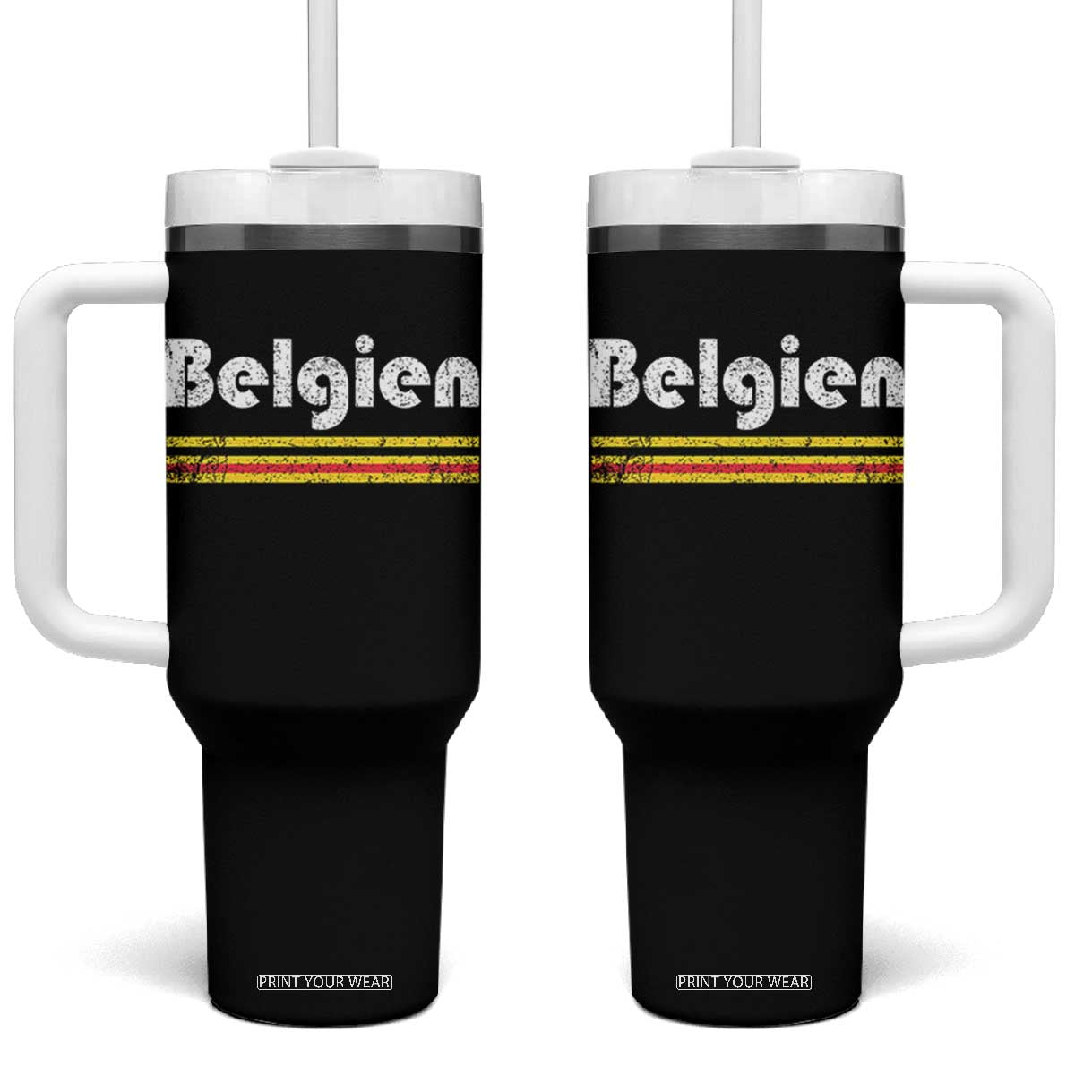 Retro Belgien Belgium Flag Distressed Graphic in German Tumbler With Handle Proud Belgian Heritage and Country Roots Pride Gift TS02 One Size: 40 oz Black Print Your Wear